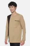 Mayank Modi - Men_Beige Malai Cotton Colorblock Panel Short Kurta  _Online_at_Aza_Fashions