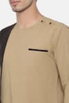 Shop_Mayank Modi - Men_Beige Malai Cotton Colorblock Panel Short Kurta  _Online_at_Aza_Fashions