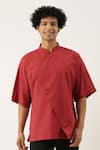 Buy_Mayank Modi - Men_Red Malai Cotton Short Kurta  _at_Aza_Fashions