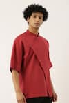 Mayank Modi - Men_Red Malai Cotton Short Kurta  _Online_at_Aza_Fashions