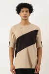 Buy_Mayank Modi - Men_Beige Malai Cotton Colorblock Short Kurta _at_Aza_Fashions