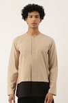 Buy_Mayank Modi - Men_Beige Malai Cotton Colorblock Short Kurta _at_Aza_Fashions