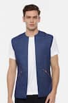 Buy_Mayank Modi - Men_Blue Linen Jacket  _at_Aza_Fashions