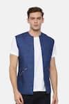 Mayank Modi - Men_Blue Linen Jacket  _Online_at_Aza_Fashions