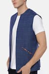 Shop_Mayank Modi - Men_Blue Linen Jacket  _Online_at_Aza_Fashions