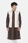 Mayank Modi - Men_Beige Silk Jacquard Nehru Jacket  _Online_at_Aza_Fashions