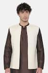 Shop_Mayank Modi - Men_Beige Silk Jacquard Nehru Jacket  _Online_at_Aza_Fashions