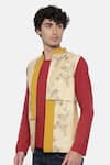 Mayank Modi - Men_Beige Chanderi Cotton Floral Print Bundi  _Online_at_Aza_Fashions