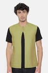 Buy_Mayank Modi - Men_Green Linen Embroidered Nehru Jacket  _Online_at_Aza_Fashions