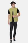 Shop_Mayank Modi - Men_Green Linen Embroidered Nehru Jacket  _Online_at_Aza_Fashions