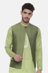 Shop_Mayank Modi - Men_Green Silk Cotton Pintuck Embroidered Nehru Jacket_Online_at_Aza_Fashions