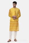 Buy_Mayank Modi - Men_Yellow Silk Cotton Pintuck Embroidered Nehru Jacket_at_Aza_Fashions