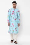 Buy_Masaba_Blue Chanderi Lotus Print Kurta_at_Aza_Fashions