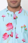Masaba_Blue Chanderi Lotus Print Kurta_at_Aza_Fashions