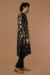 Masaba_Black Crepe Foil Print Tropical Floral Banana Kurta  _Online_at_Aza_Fashions