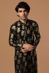 Masaba_Black Crepe Foil Print Tropical Floral Banana Kurta  _at_Aza_Fashions