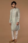 Shop_Masaba_Grey Crepe Teardrop Foil Print Kurta _Online_at_Aza_Fashions