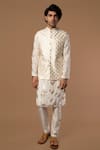 Shop_Masaba_White Bundi And Pant Raw Silk, Kurta Crepe Teardrop Foil Print & Set_Online_at_Aza_Fashions