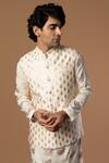 Masaba_White Bundi And Pant Raw Silk, Kurta Crepe Teardrop Foil Print & Set_at_Aza_Fashions