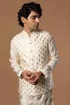 Masaba_White Raw Silk Teardrop Foil Print Bundi  _at_Aza_Fashions