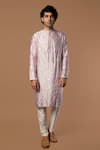 Buy_Masaba_Purple Raw Silk Fern Foil Print Kurta _at_Aza_Fashions