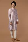 Masaba_Purple Raw Silk Fern Foil Print Kurta _Online_at_Aza_Fashions