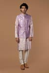 Buy_Masaba_Purple Raw Silk Periwinkle Foil Print Bundi And Kurta Set_Online_at_Aza_Fashions