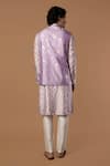 Shop_Masaba_Purple Raw Silk Periwinkle Foil Print Bundi And Kurta Set_at_Aza_Fashions