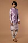 Masaba_Purple Raw Silk Periwinkle Foil Print Bundi And Kurta Set_Online_at_Aza_Fashions