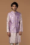 Masaba_Purple Raw Silk Periwinkle Foil Print Bundi And Kurta Set_at_Aza_Fashions