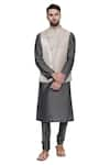 Buy_Mayank Modi - Men_Beige Silk Jaquard Overlap Style Nehru Jacket  _Online_at_Aza_Fashions