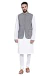 Buy_Mayank Modi - Men_Grey Linen Printed Geoemtric Stripe Nehru Jacket  _Online_at_Aza_Fashions