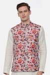 Buy_Mayank Modi - Men_Pink 100% Linen Printed Nehru Jacket  _at_Aza_Fashions