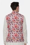 Shop_Mayank Modi - Men_Pink 100% Linen Printed Nehru Jacket  _at_Aza_Fashions