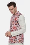 Mayank Modi - Men_Pink 100% Linen Printed Nehru Jacket  _Online_at_Aza_Fashions