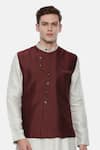 Buy_Mayank Modi - Men_Brown Silk Nehru Jacket  _at_Aza_Fashions