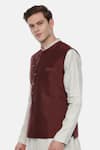 Mayank Modi - Men_Brown Silk Nehru Jacket  _Online_at_Aza_Fashions