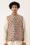 Buy_Mayank Modi - Men_Beige Chanderi Printed Bundi  _at_Aza_Fashions