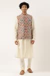 Buy_Mayank Modi - Men_Beige Chanderi Printed Bundi  _Online_at_Aza_Fashions