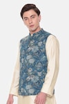 Buy_Mayank Modi - Men_Blue Mulmul Printed Botanical Bundi _Online_at_Aza_Fashions