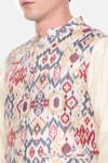 Mayank Modi - Men_Beige Mulmul Printed Ikat Bundi _at_Aza_Fashions