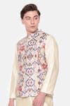 Buy_Mayank Modi - Men_Beige Mulmul Printed Ikat Bundi _Online_at_Aza_Fashions