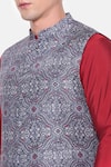 Buy_Mayank Modi - Men_Blue Bamberg Linen Printed Vintage Bundi _Online_at_Aza_Fashions