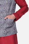 Mayank Modi - Men_Blue Bamberg Linen Printed Vintage Bundi _at_Aza_Fashions