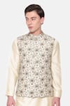 Mayank Modi - Men_Green Mulmul Printed Calico Floral Bundi _Online_at_Aza_Fashions