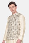 Buy_Mayank Modi - Men_Green Mulmul Printed Calico Floral Bundi _Online_at_Aza_Fashions