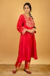 Shop_Priya Chaudhary_Pink Chanderi Silk Embroidery Kurta Set For Kids_at_Aza_Fashions