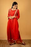 Buy_Priya Chaudhary_Red Chanderi Silk Kurta And Pant Set_at_Aza_Fashions