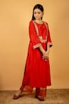 Shop_Priya Chaudhary_Red Chanderi Silk Kurta And Pant Set_at_Aza_Fashions
