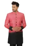 Manish Nagdeo_Black Art Silk Button Front Sherwani And Pant Set _Online_at_Aza_Fashions